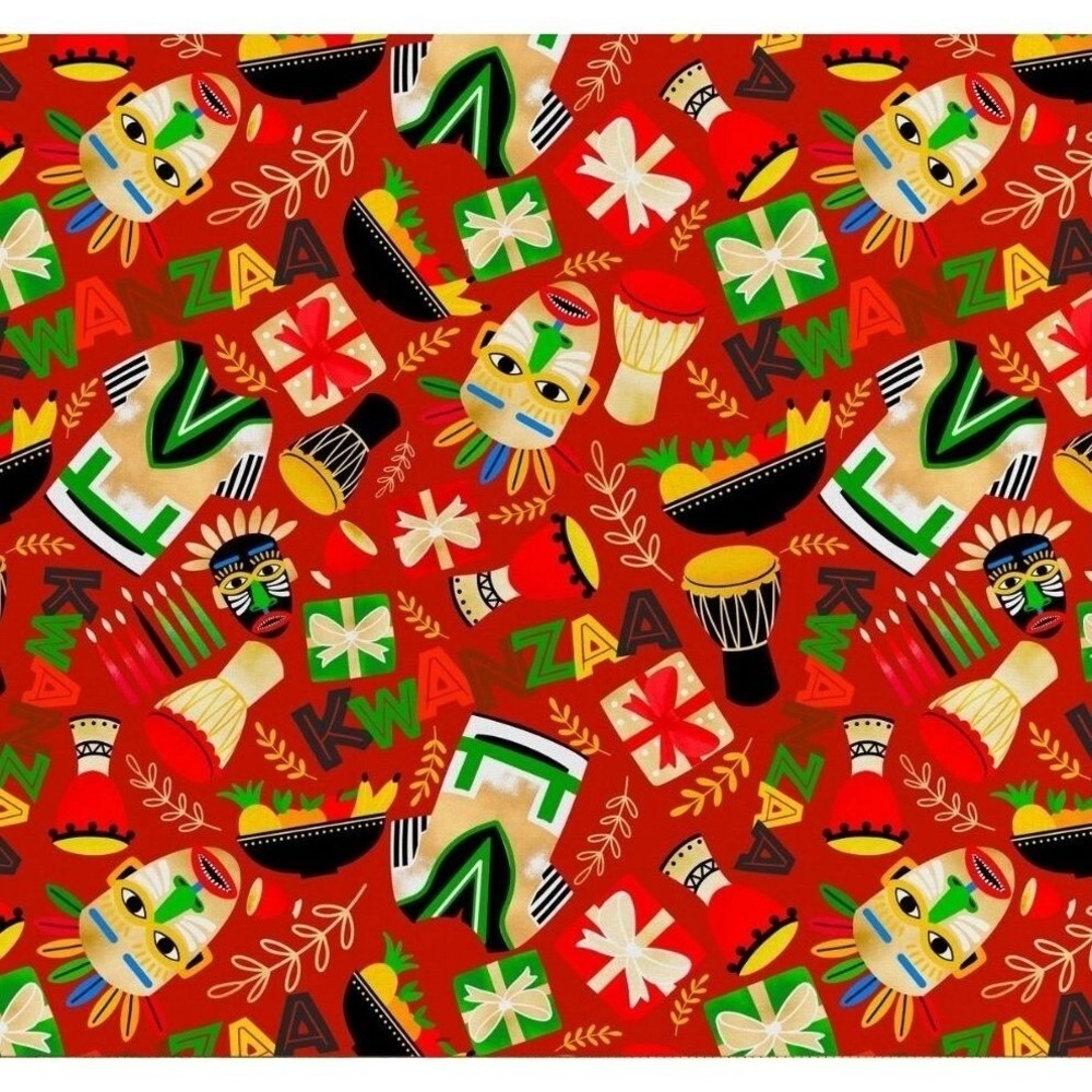 Lot of 2 Kwanza Fat Quarter 18" x 21" 100% Cotton - African Drums Fabric Crafts